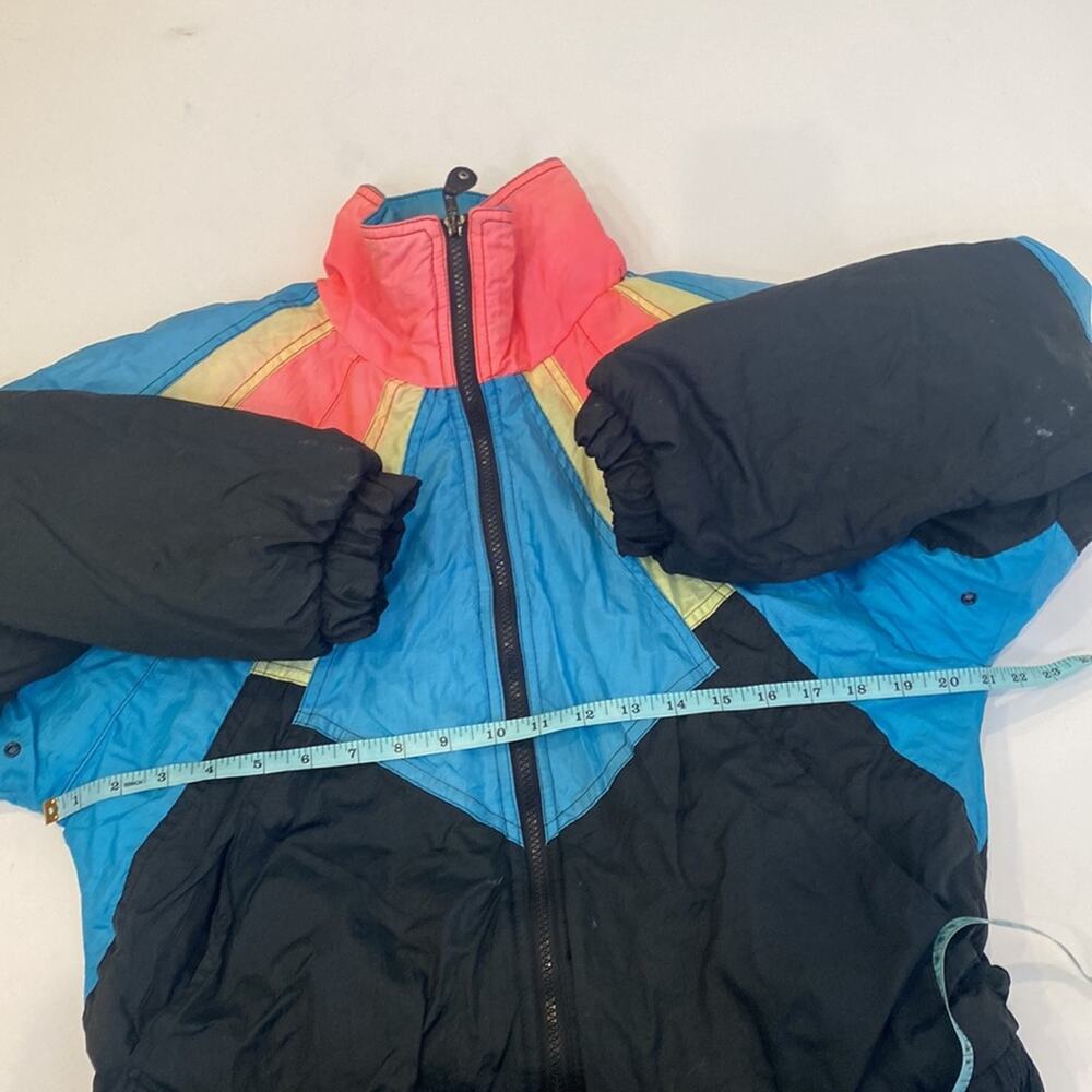Otello Pelle Vintage Men’s 1980’s Ski Jacket Sz S Nylon Zipper Nylon Neon Black - Picture 13 of 16